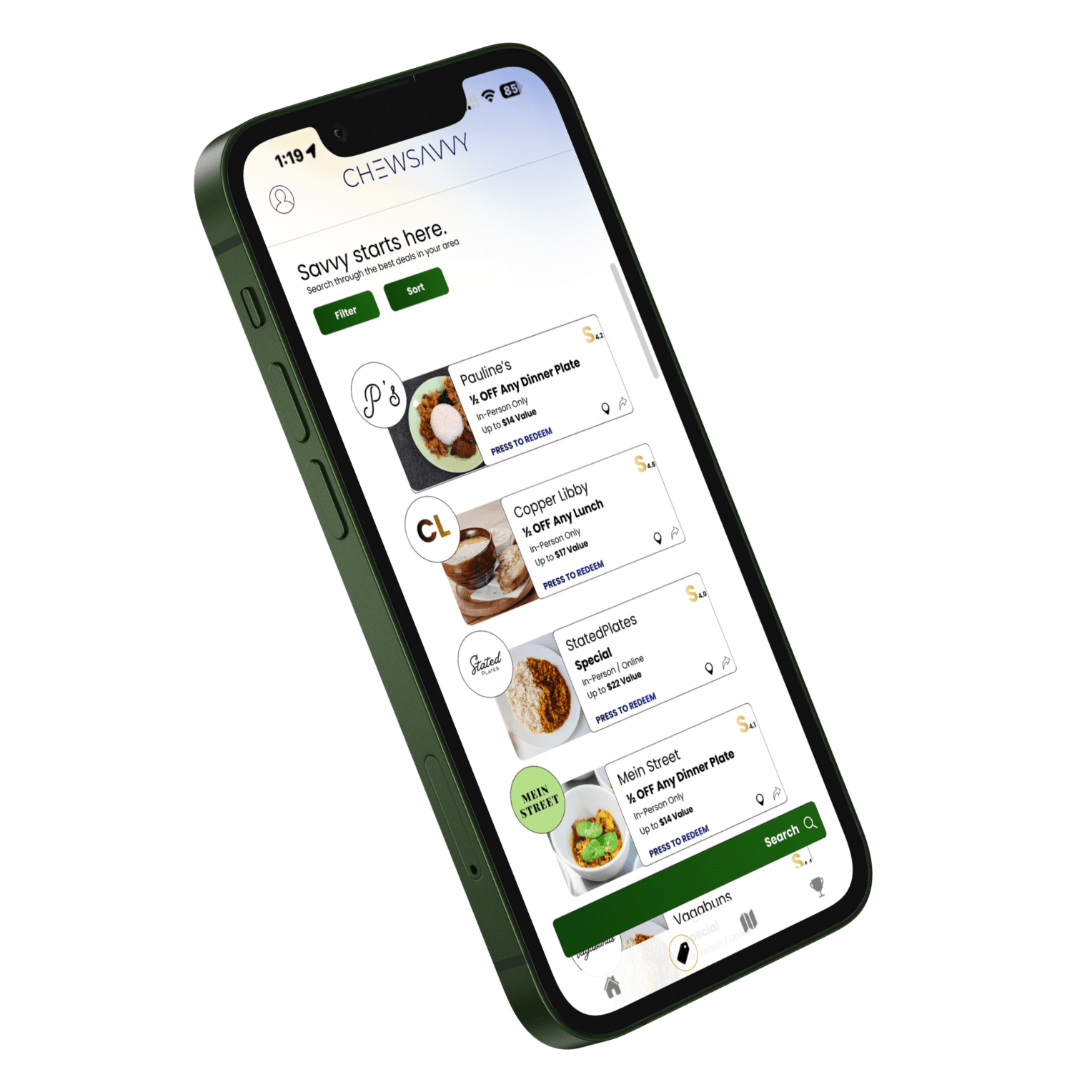 Chewsavvy app on phone