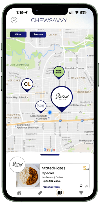 Chewsavvy map and detail features on phone